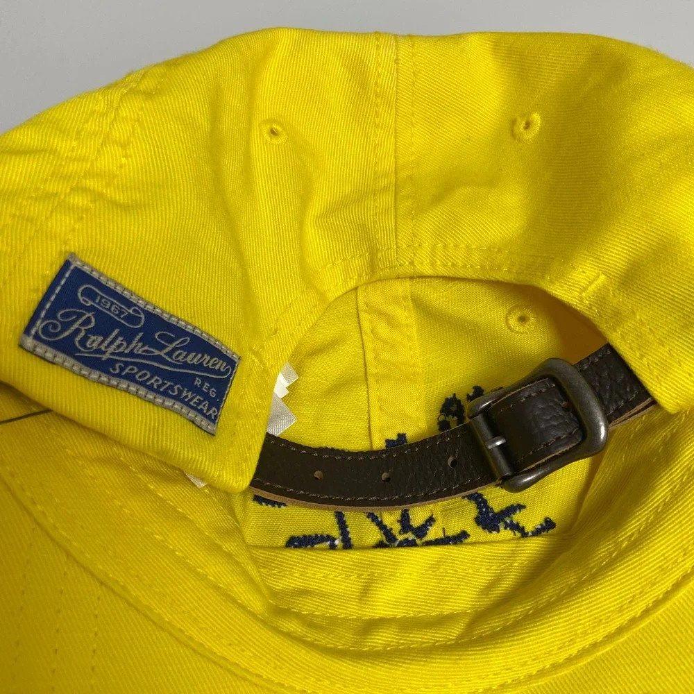 Polo Ralph Lauren Mens Yellow Baseball Cap New Cote d'Azur Leather Strapback